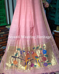 Handloom cotton paithani (Baby Pink)