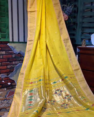 Handloom Cotton Paithani (Yellow)