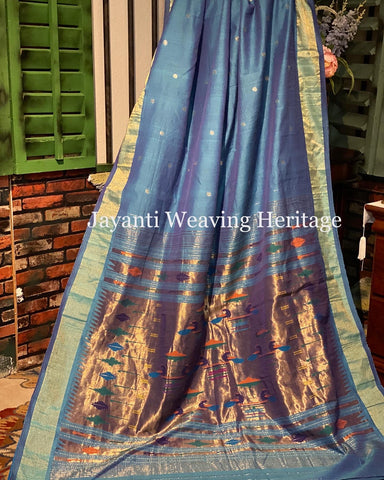 cotton silk Paithani (double shade- blue)